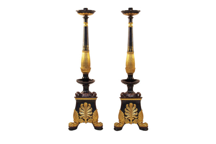 pair faience restauration candelabra gold