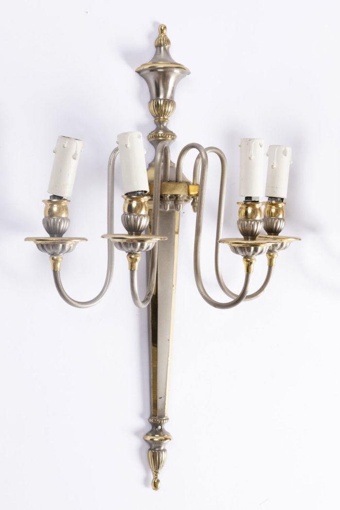 directoire style wallsconces silvered and gilt brass maison jansen