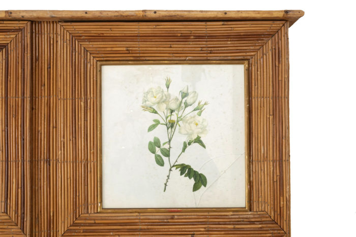 armoire rotin gravure sous verre rose blanche
