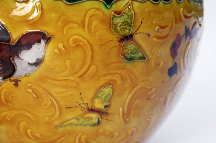 Théodore Deck pair of planters porcelain butterflies