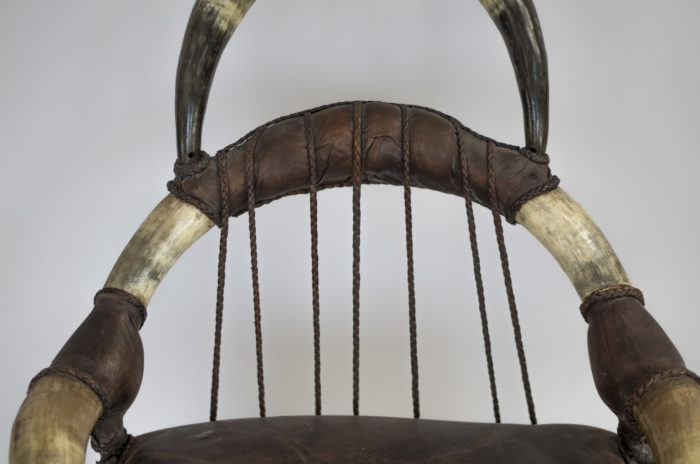 michel haillard buffalo horn armchairs leather braids
