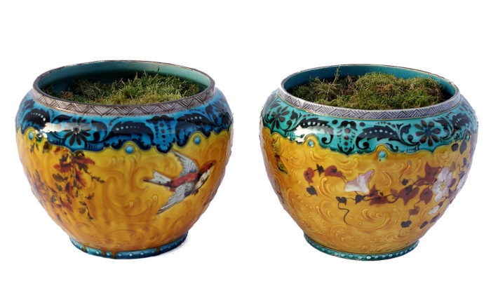 Théodore Deck paire de cache-pots porcelaine