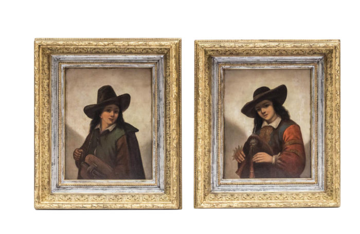 pair portraits oil on panel p.robert