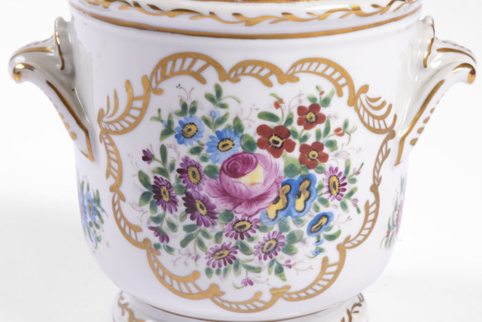 paire rafraichissoir faience limoges cartouche fleurs