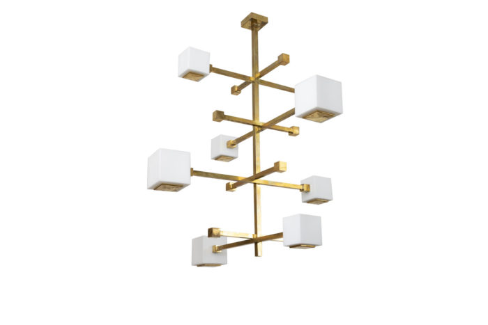 gilt brass chandelier white glass cubes main