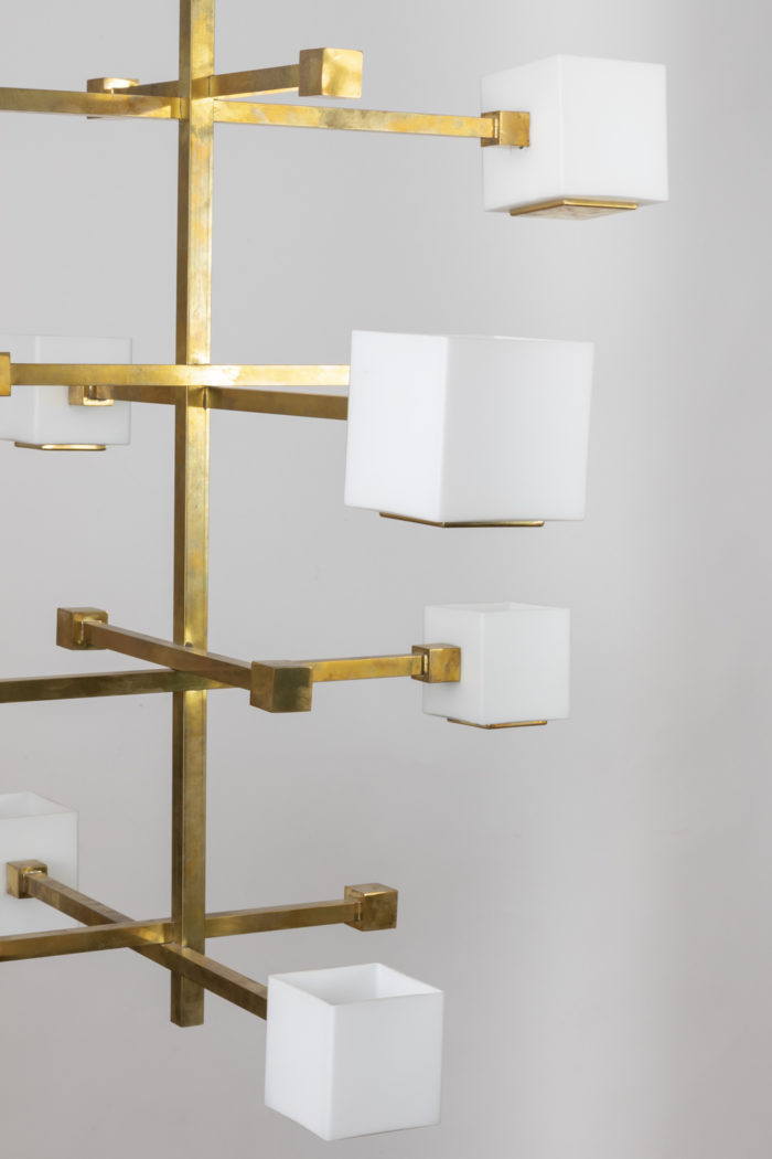 gilt brass chandelier white glass cubes detail