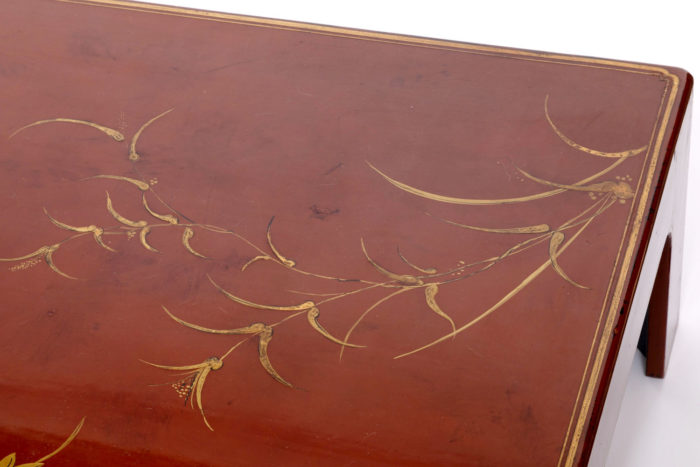 red lacquered coffee table tray angle foliage