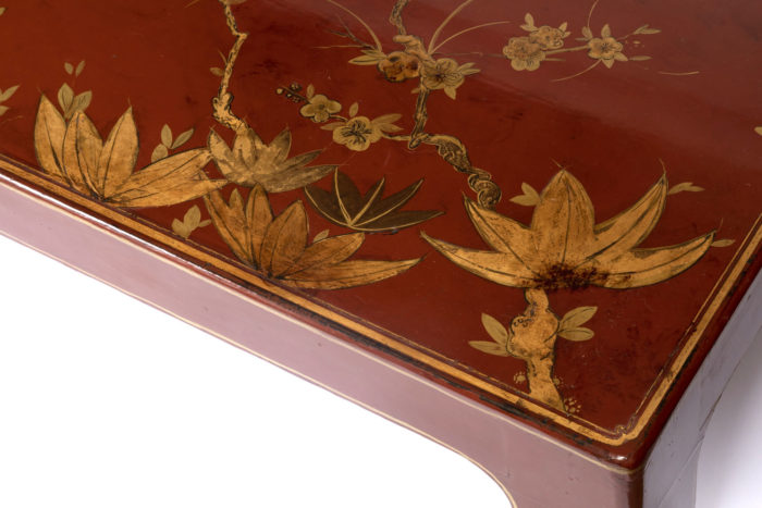 red lacquered coffee table tray foliage