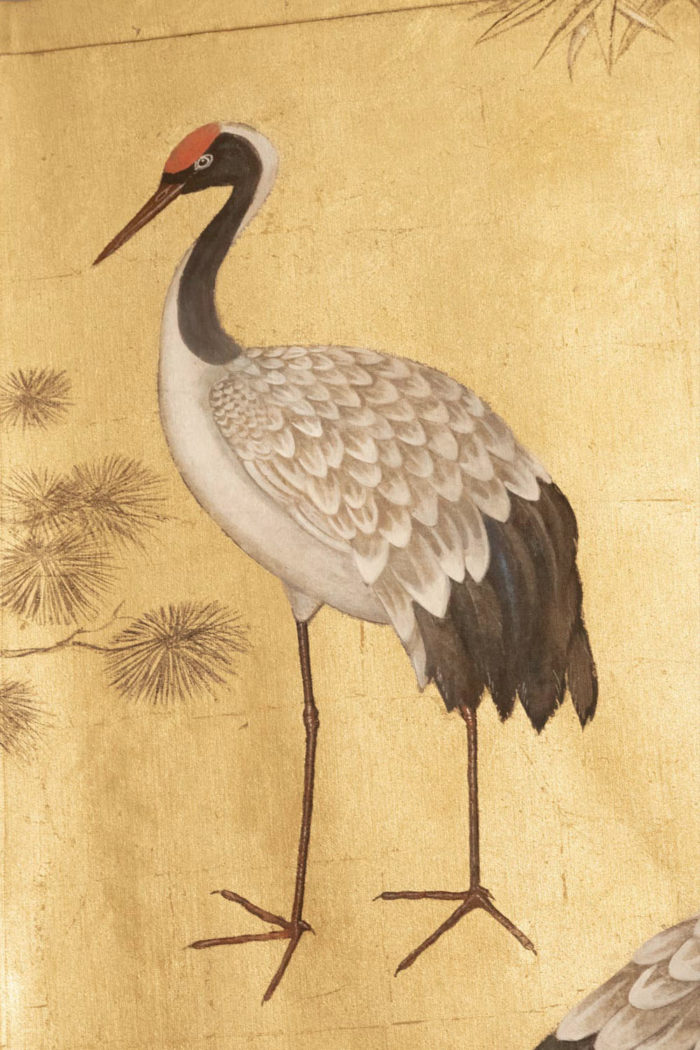 raw canvas gilt background crane detail