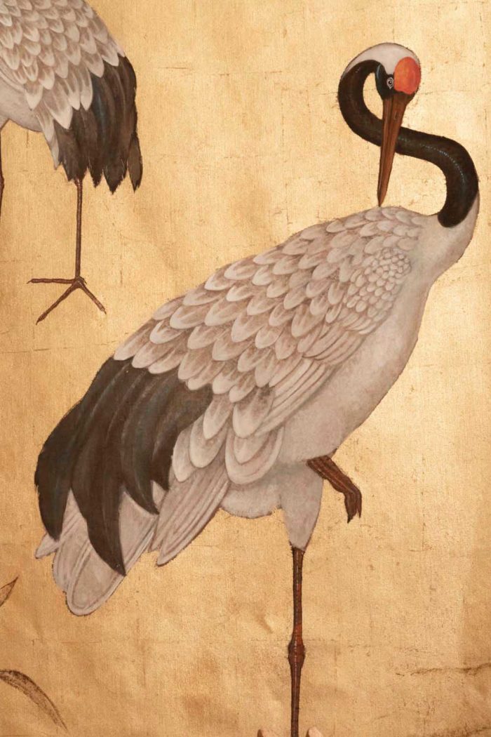 canvas gilt background crane detail