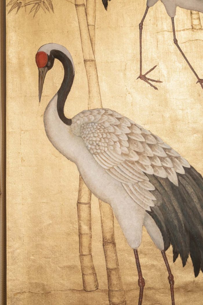 canvas cranes gilt background bamboo