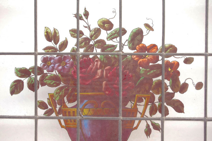 stained glass window flower vase roses
