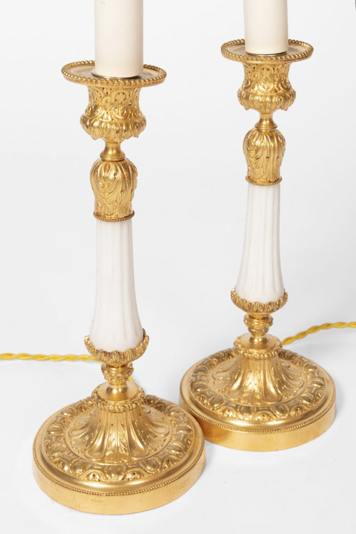 pair candlesticks gilt bronze white marble
