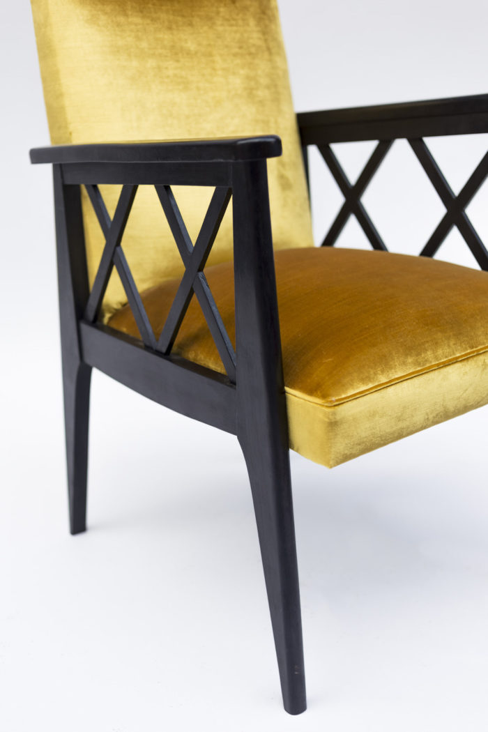 art deco armchair yellow velvet lattices armrest