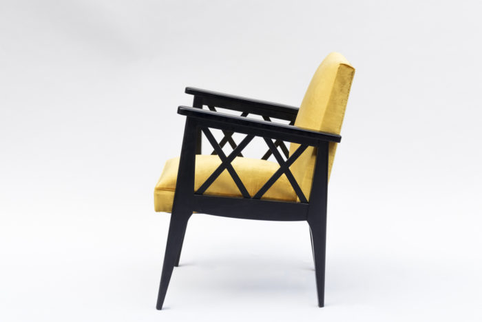 art deco armchair yellow velvet side lattices