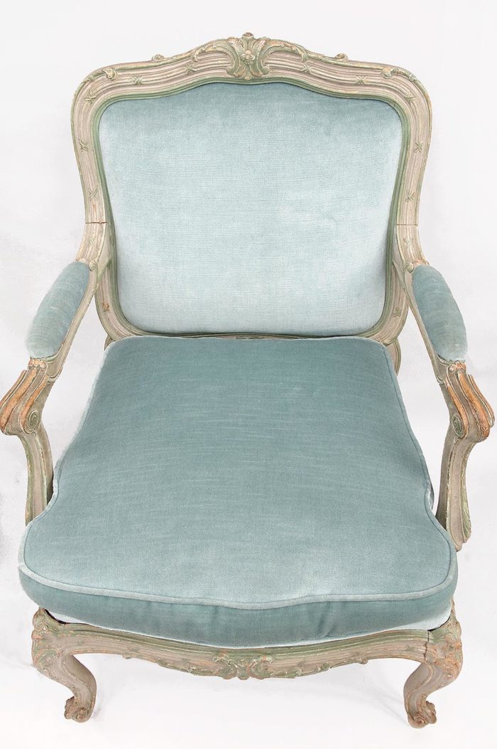 louis xv style armchair à chassis velvet trim