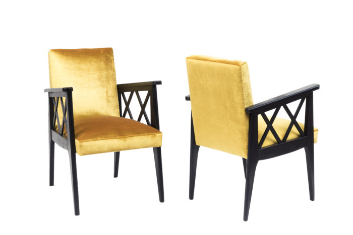 art deco armchairs yellow velvet