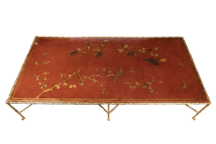 grande table basse laque rouge plateau dessus