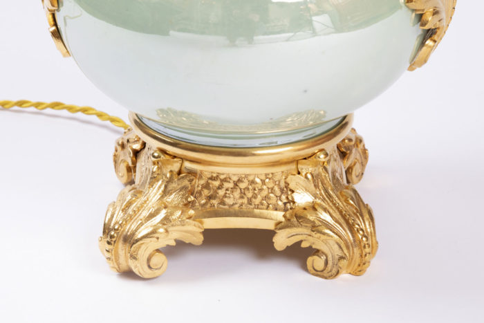 green iridescent lamp protome gilt base