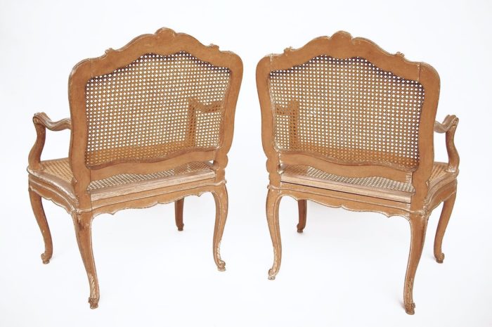 pair canned armchairs louis xv back