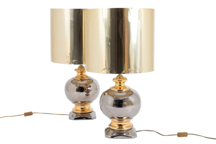 pair gilt silver ceramic ball body