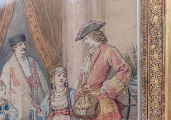 costume ball watercolour 18th century man