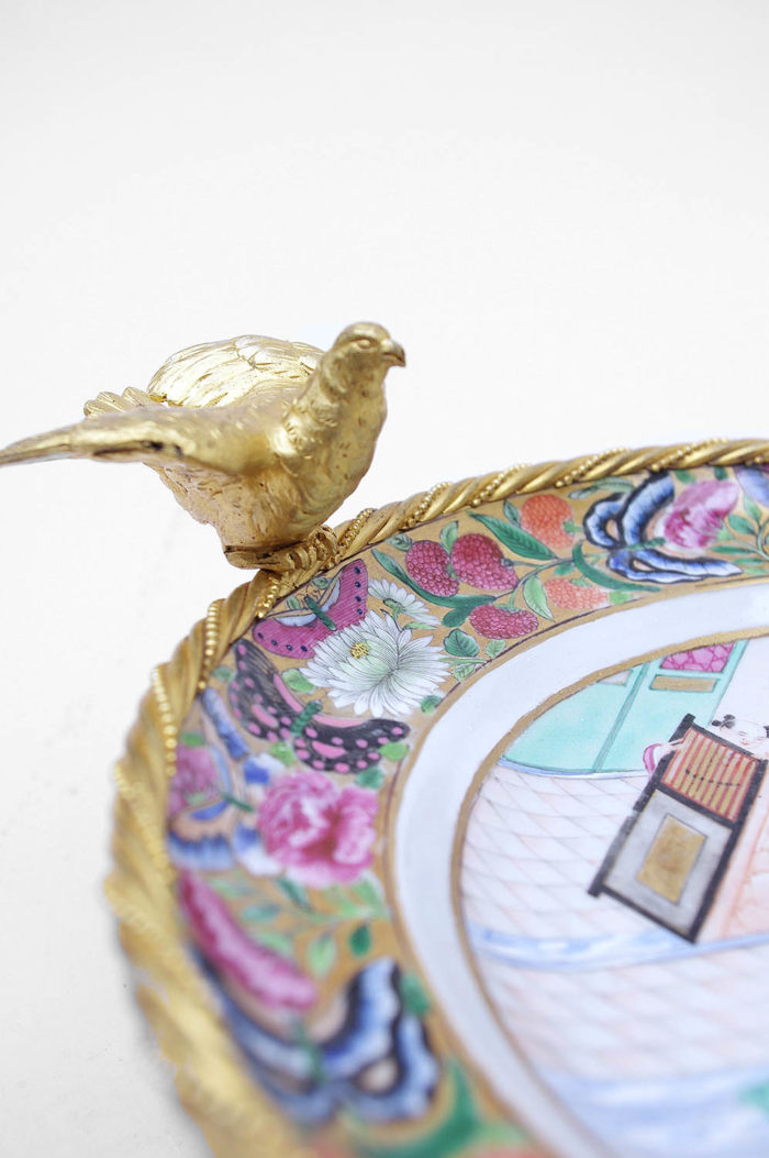 canton porcelain plate bird mount