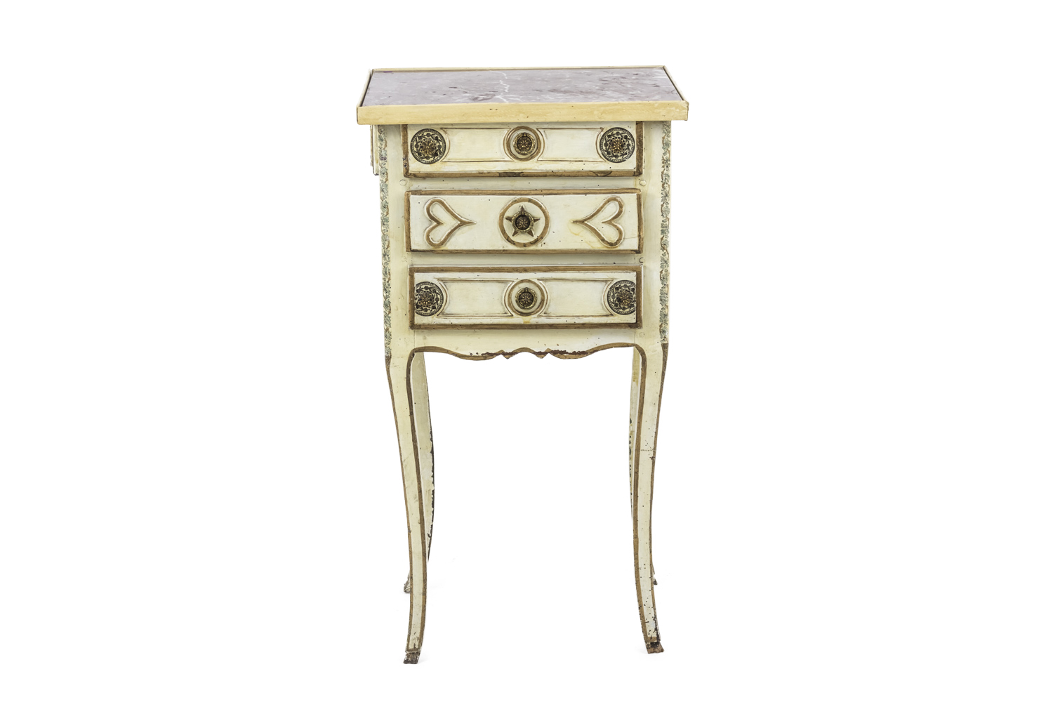 Yellow Lacquered Bedside Table With Drawers And Gilt Bronze Louis