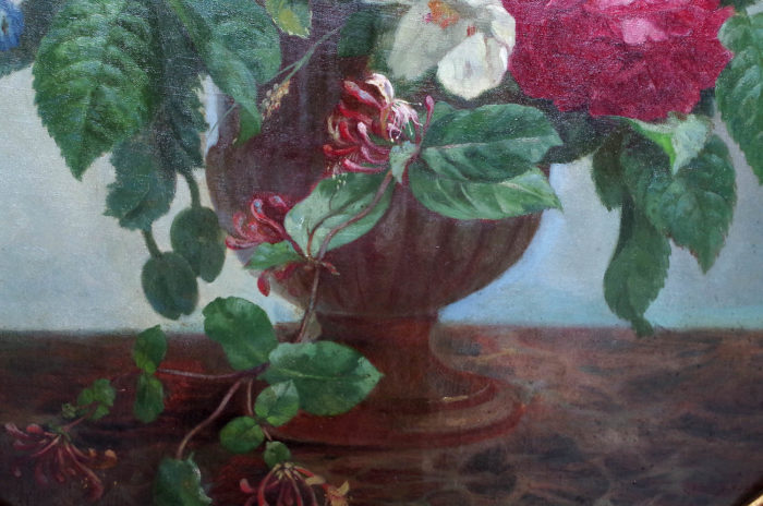 laurenceau pair oil on canvas flowers honeysuckle