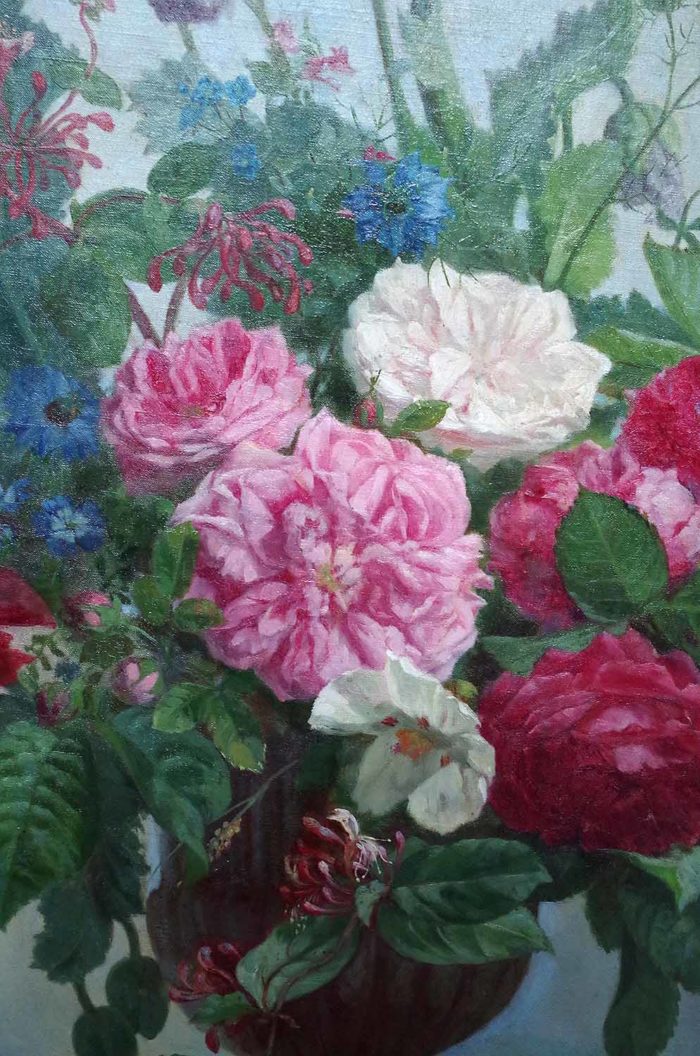 laurenceau pair oil on canvas flowers peonies