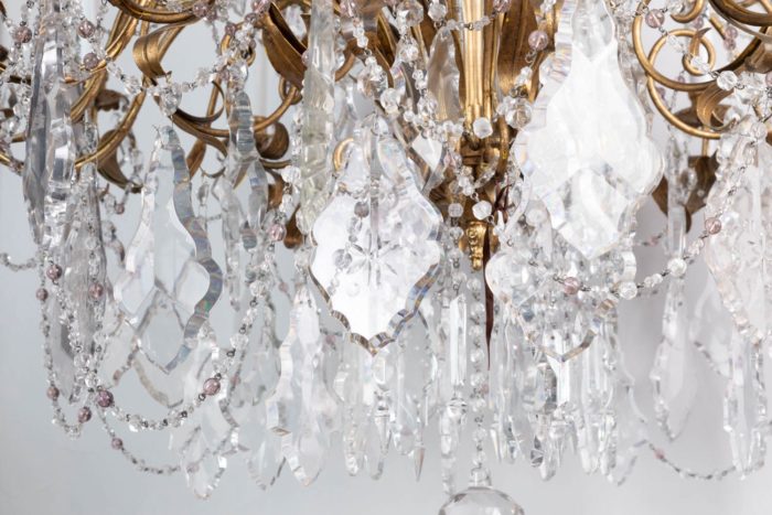 lustre louis xv pampilles feuilles cristal