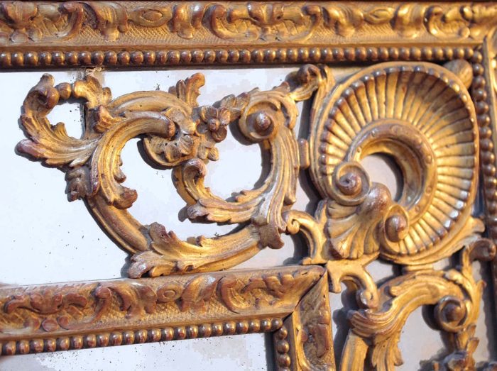 glazing beads regence style mirror pediment shell scrolls