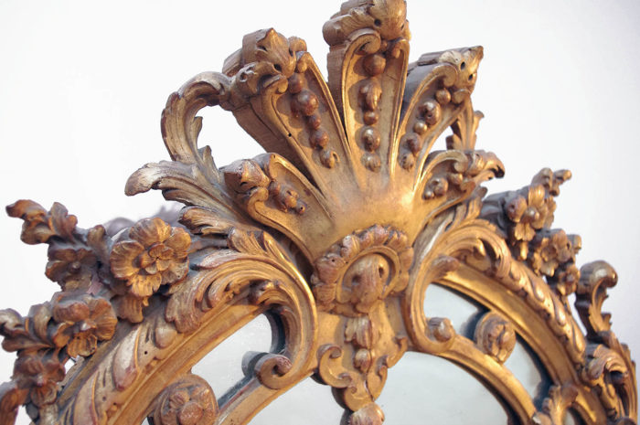 glazing beads regence style mirror pediment palm leaf