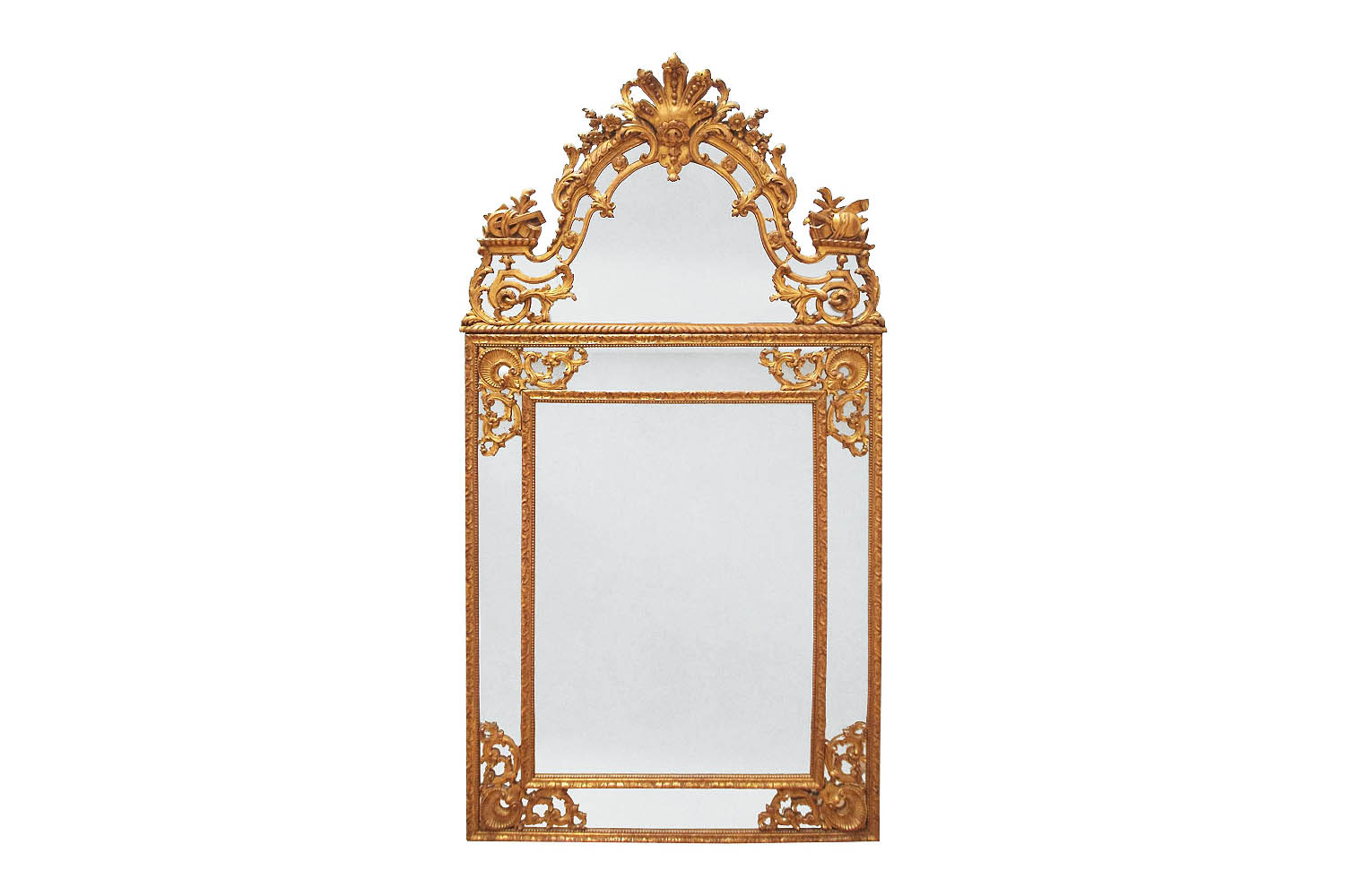 Grand Miroir A Parcloses Style Regence En Bois Sculpte Et Dore Vers 1900