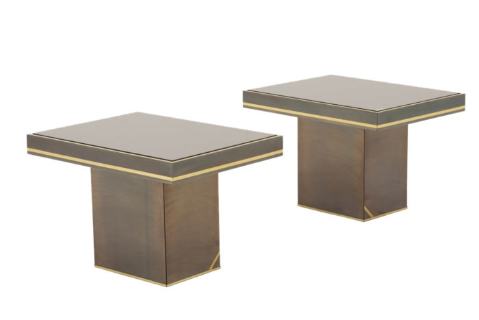 pair end tables brass coppered mirror 3/4