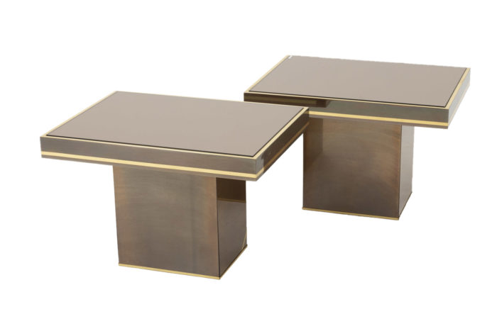 pair end tables brass coppered mirror side