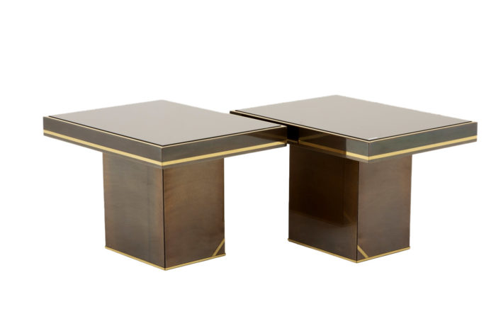 pair end tables brass coppered mirror