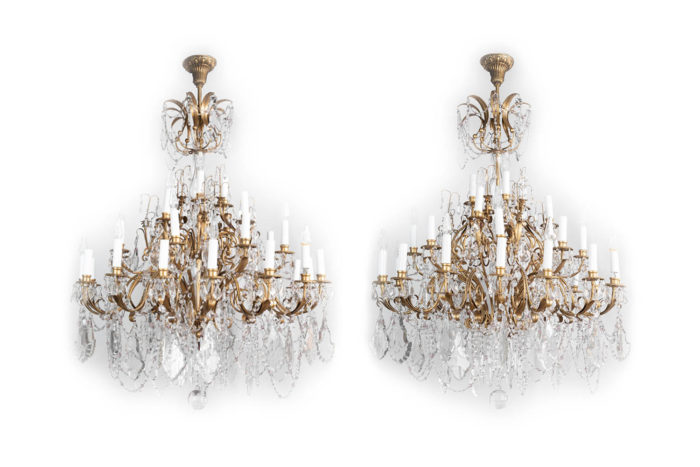pair louis xv chandeliers brass crystal