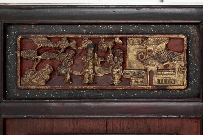 door chinese lacquer gilt and red bas-relief