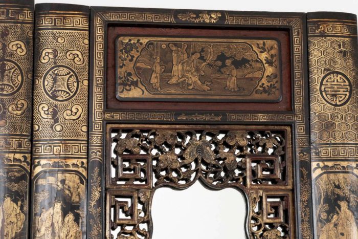 door chinese lacquer top mirror openwork motifs and cartouches
