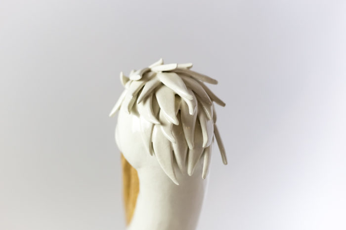 valérie courtet pelican head feathers detail