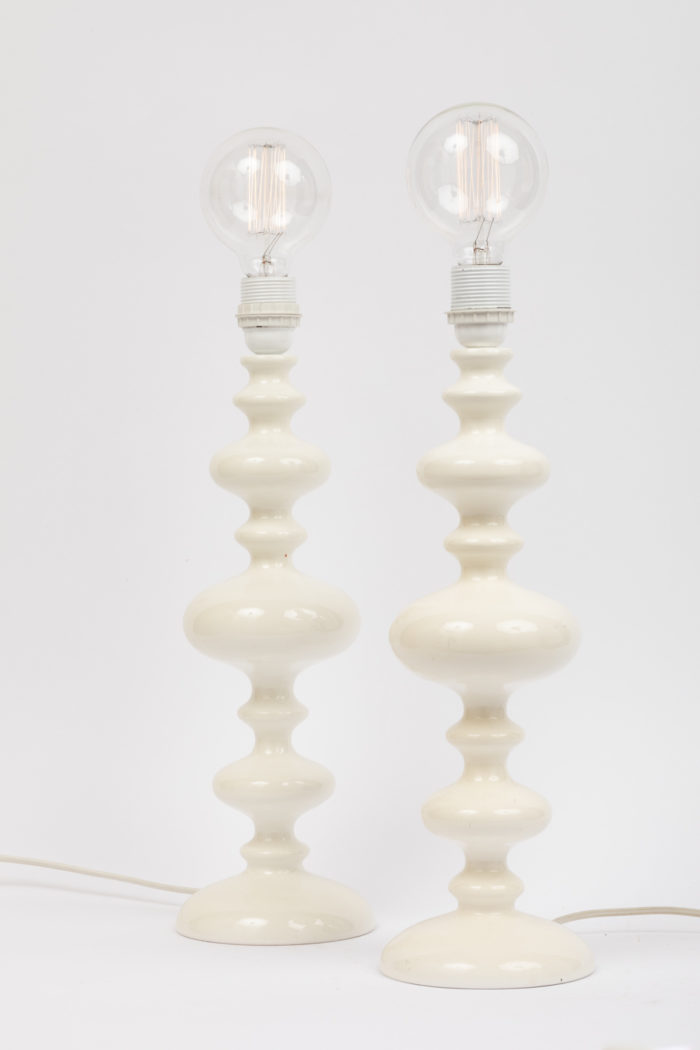 turned white lacquered wood lamps  face