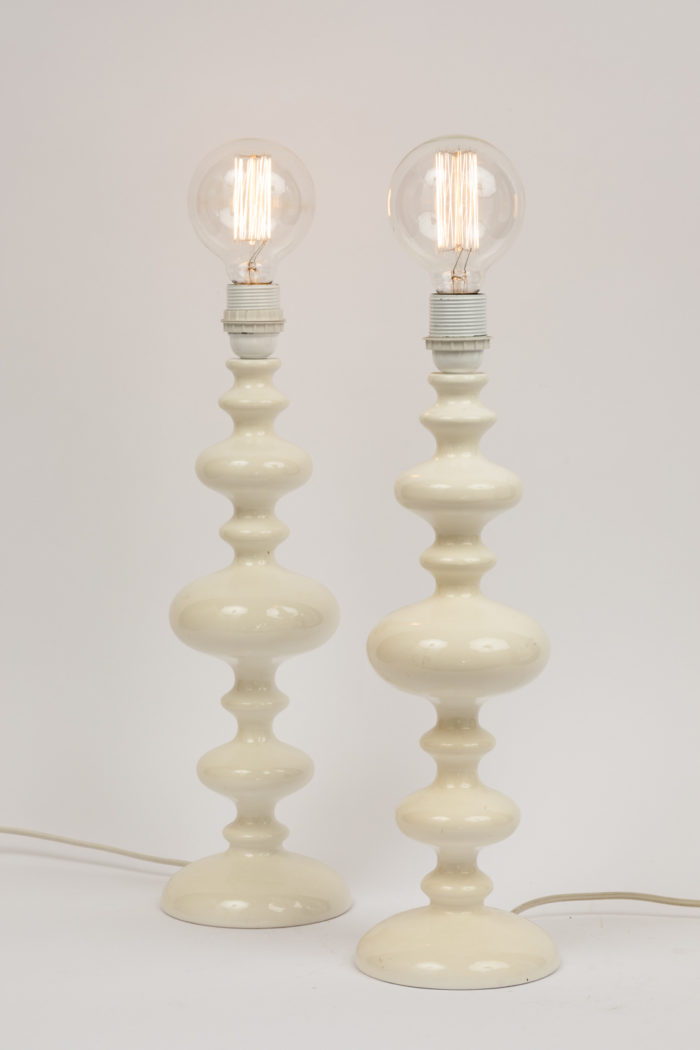 turned white lacquered wood lamps