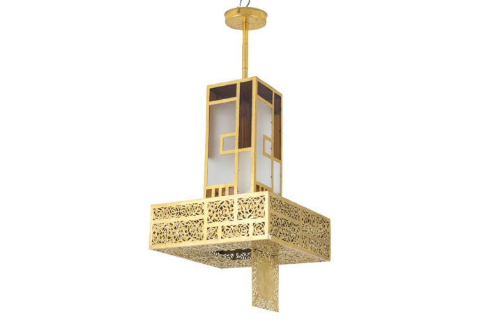 oriental style chandelier gilt brass glass prcpl