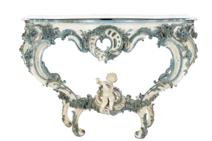 console style louis xv blanc et bleu