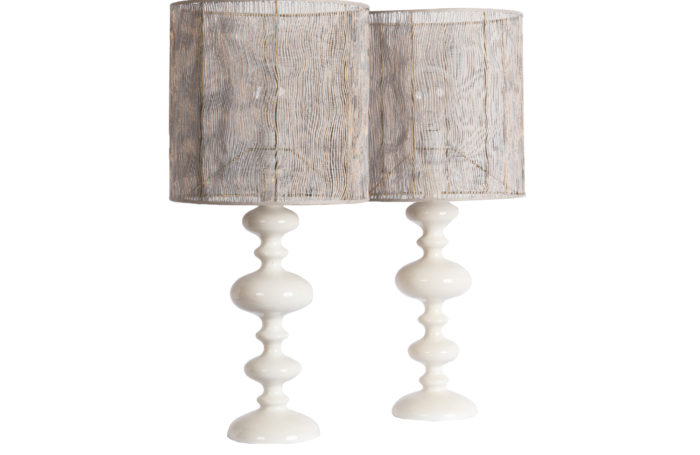 turned white lacquered wood lamps - both