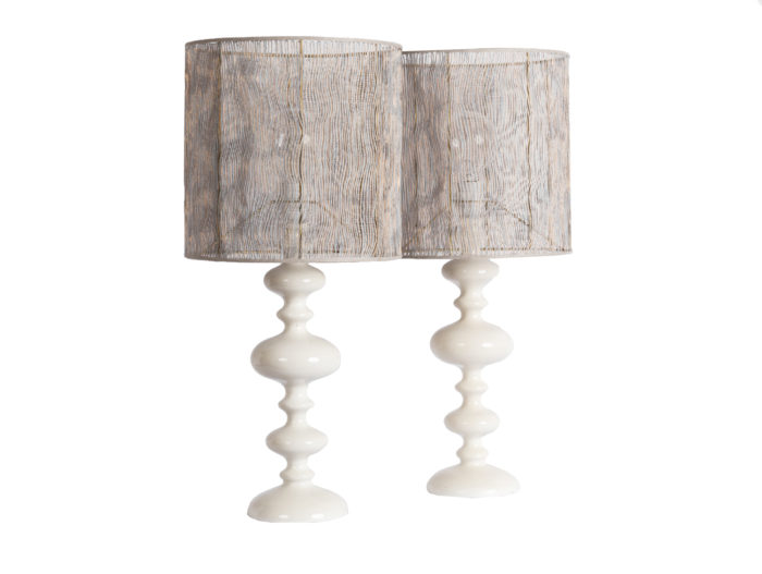 turned white lacquered wood lamps - both