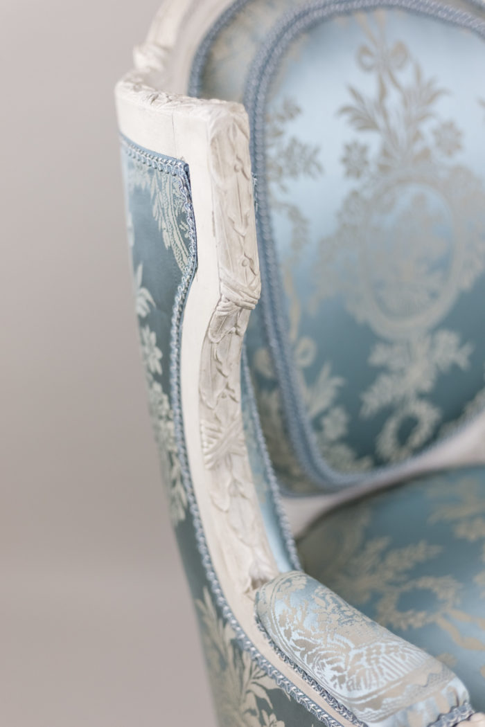 louis xvi style bergeres grey lacquered detail
