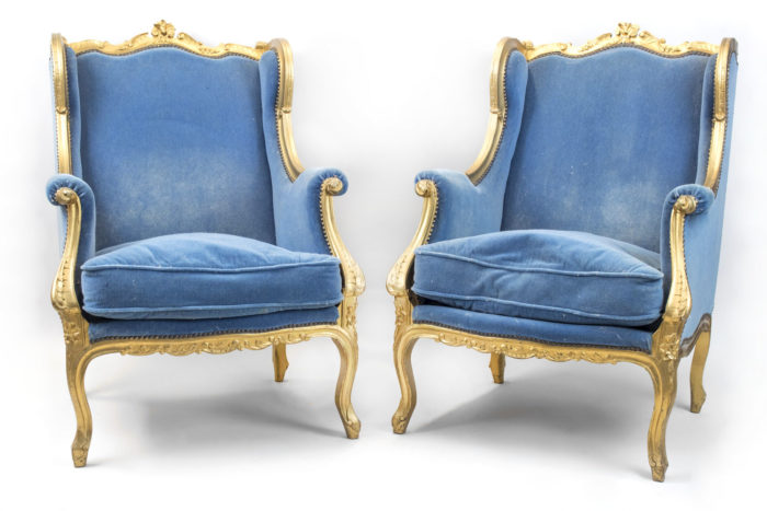 louis xv style wing bergeres gilt wood velvet