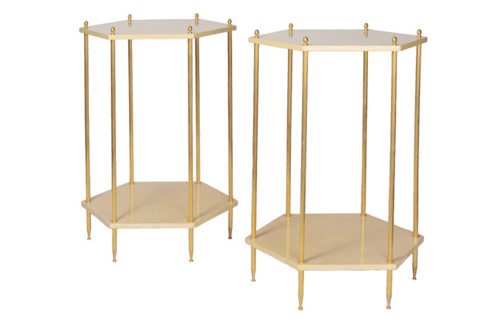 hexagonal cream lacquered end tables